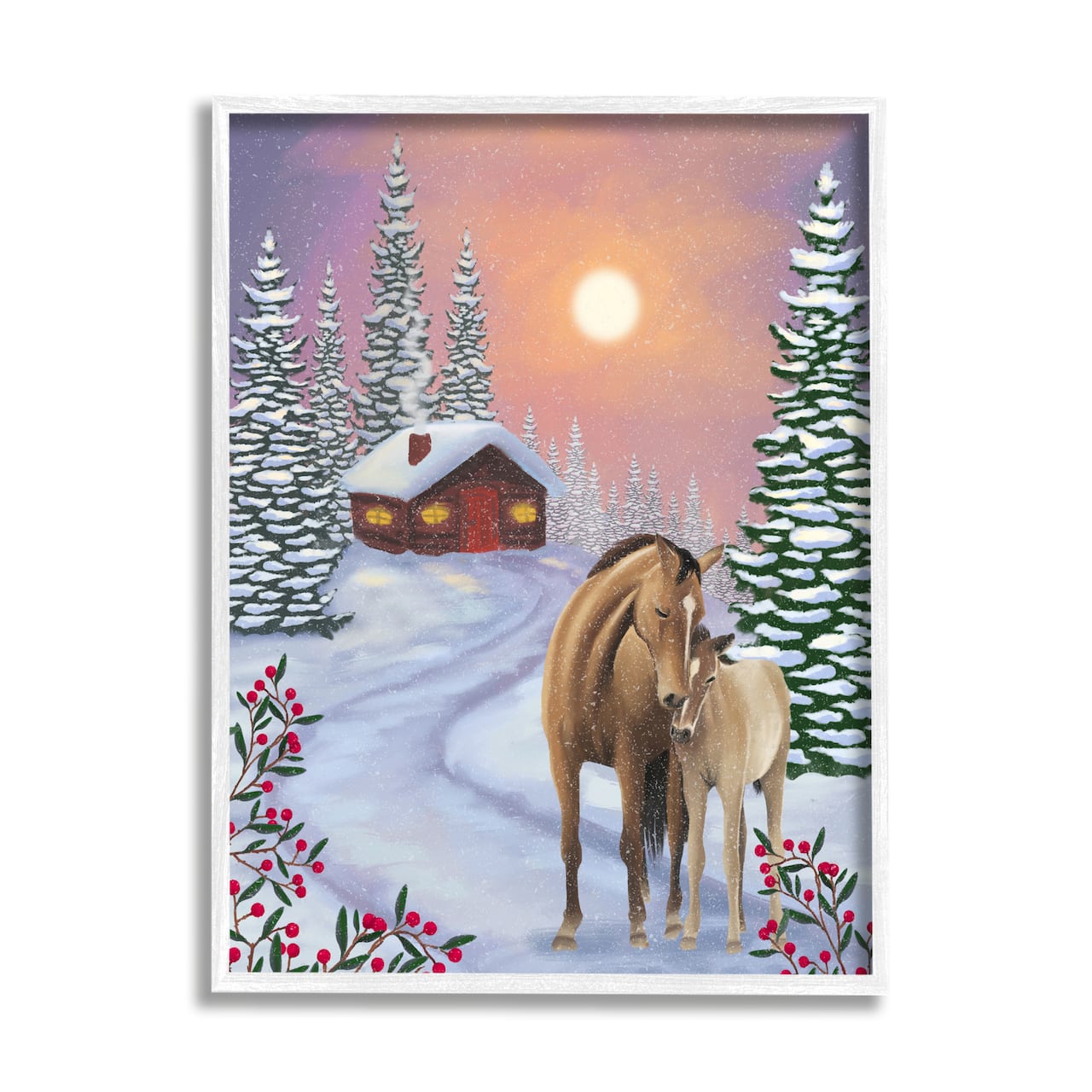 Stupell Industries Holiday Horses Winter Scene Framed Giclee Art